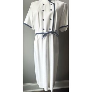Vintage Nautical Dress White Navy Belted Sailor Style Womens Medium Posh